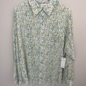 Aura Floral Button Down Shirt - Green and Yellow